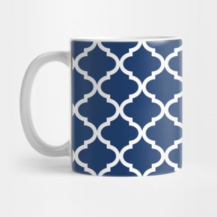 Navy Blue White Quatrefoil Mug